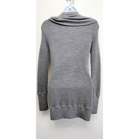 Loft Lounge Gray Ribbed Full Zip W/Button Up Collar Cardigan Small Wool - Picture 4 of 6